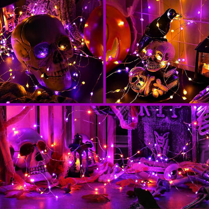 Fairy Lights Battery Powered 2 Pack Halloween Lights 8 Lighting Modes Waterproof Twinkle String Lights, Copper Wire Lights with Remote Control for Halloween Indoor Garden Party Decor (Orange&Purple)
