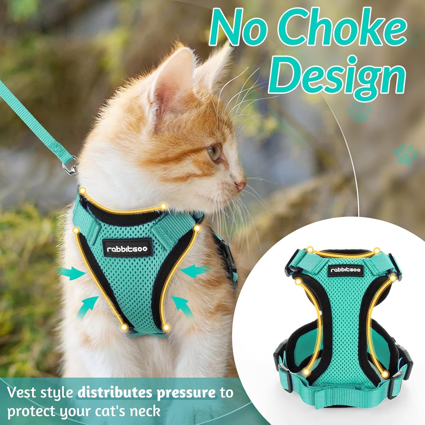 rabbitgoo Cat Harness and Leash for Walking, Escape Proof Soft Adjustable Vest Harnesses for Small Medium Cats, Easy Control Breathable Reflective Strips Jacket, XS, Black