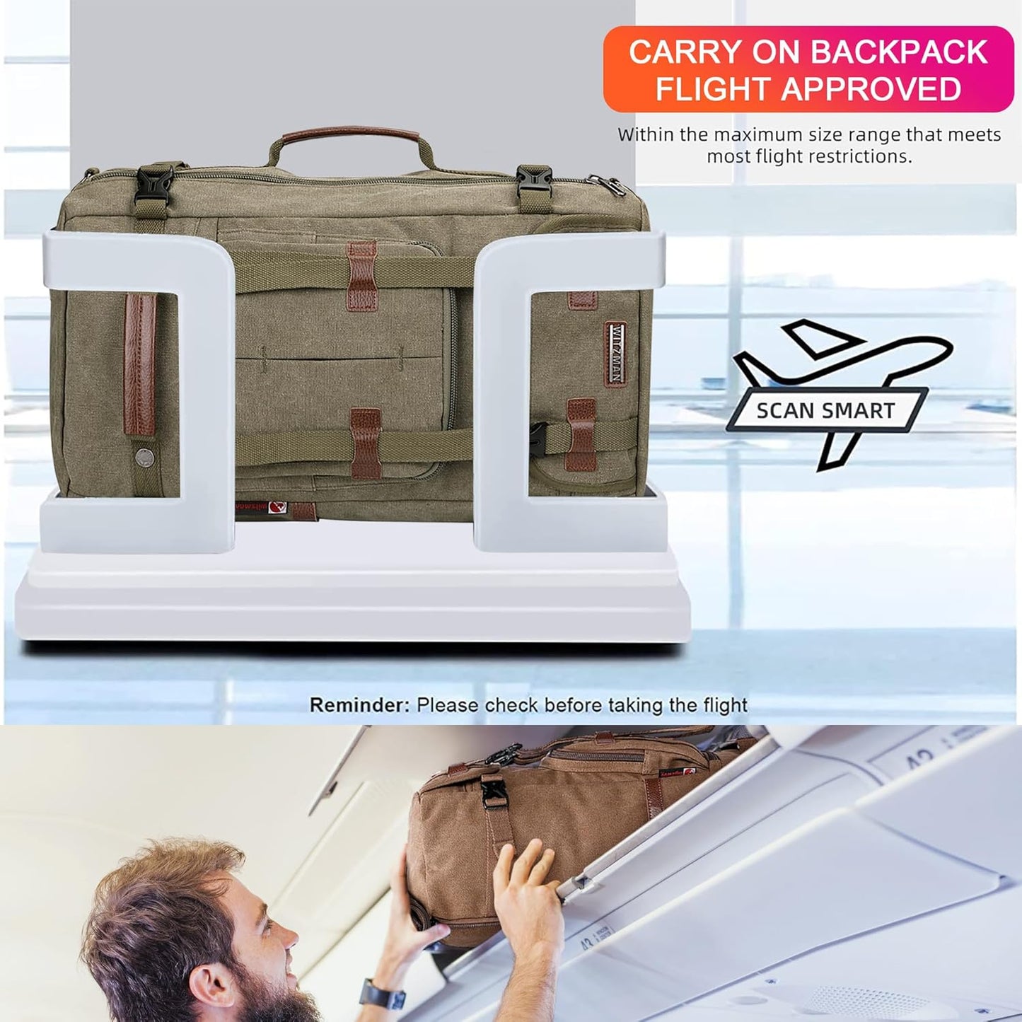 WITZMAN Canvas Backpack Vintage Travel Backpack Large Laptop Bags Convertible Shoulder Rucksack