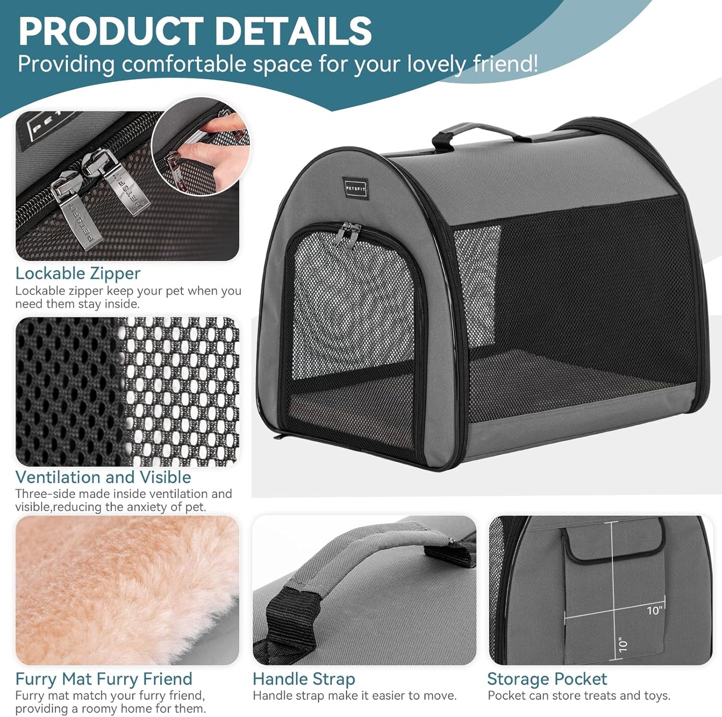 PETSFIT Soft Sided Dog Crate, Travel Dog Crate - 19 Inch Lightweight, Roomy, Easy to Set Up, Sturdy Portable Dog Kennel with Thick Mat, Navy Blue