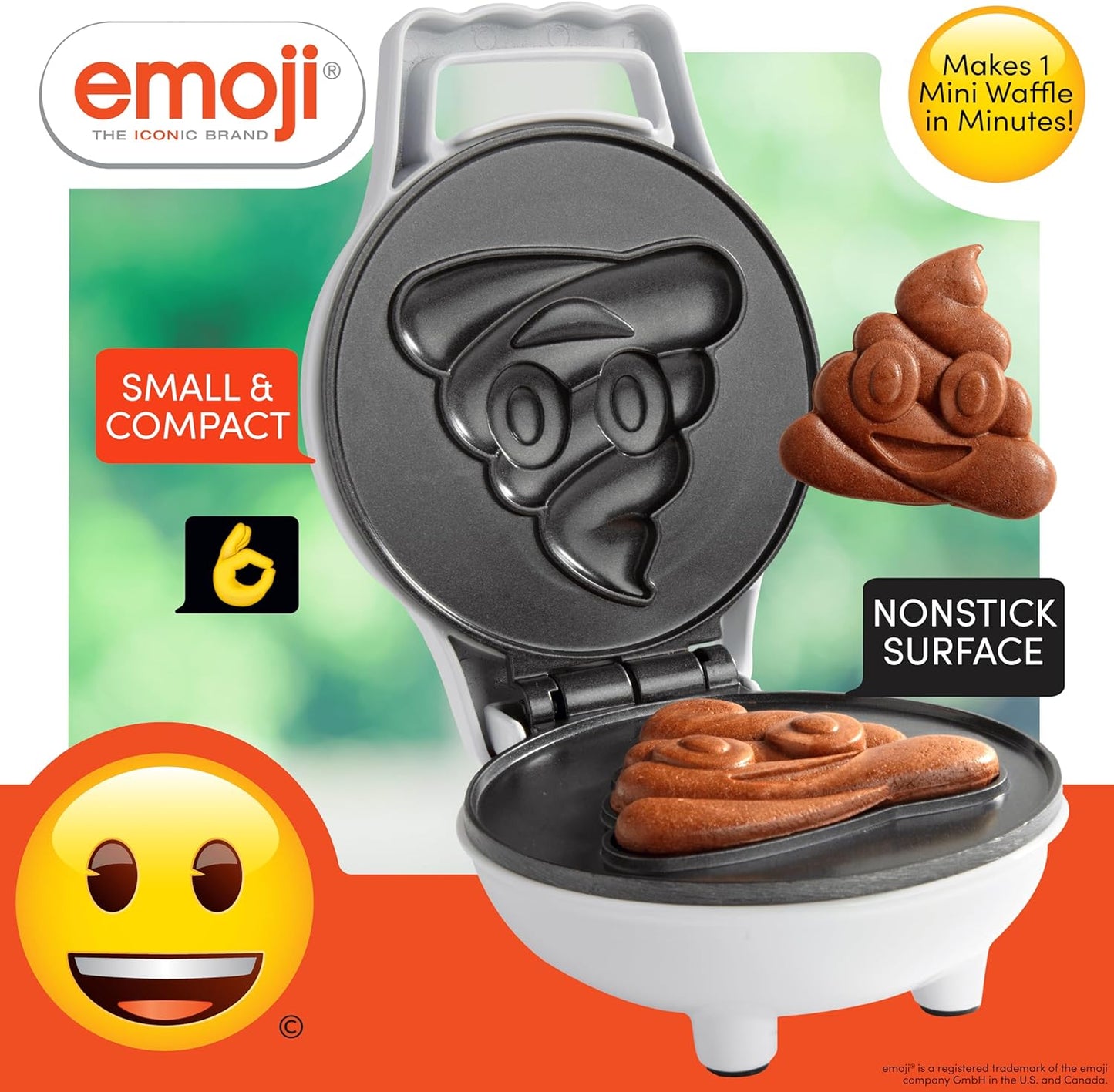 Emoji Poop Mini Waffle Maker- Breakfast Fun for Kids w Cute Smiley Face Design, 4" Waffler Iron Makes Poo Shaped Pan Cakes or Waffles, Electric Nonstick Appliance w Recipes, Funny Gag Gift for Him Her