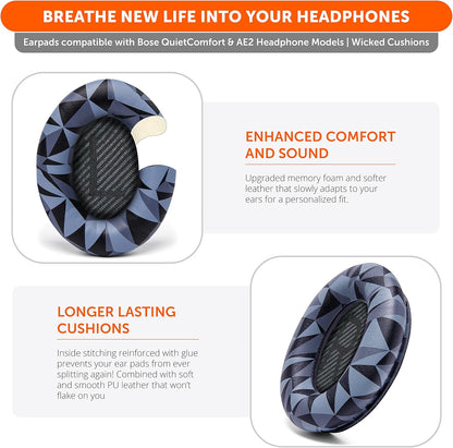 WC Wicked Cushions Upgraded Replacement Ear Pads for Bose QC35 & QC35ii (QuietComfort 35) Headphones & More - Softer Leather, Luxurious Memory Foam, Added Thickness, Extra Durability | Midnight Blue