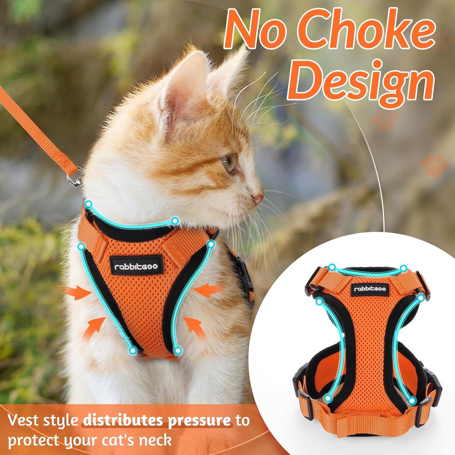 rabbitgoo Cat Harness and Leash for Walking, Escape Proof Soft Adjustable Vest Harnesses for Small Medium Cats, Easy Control Breathable Reflective Strips Jacket, XS, Black