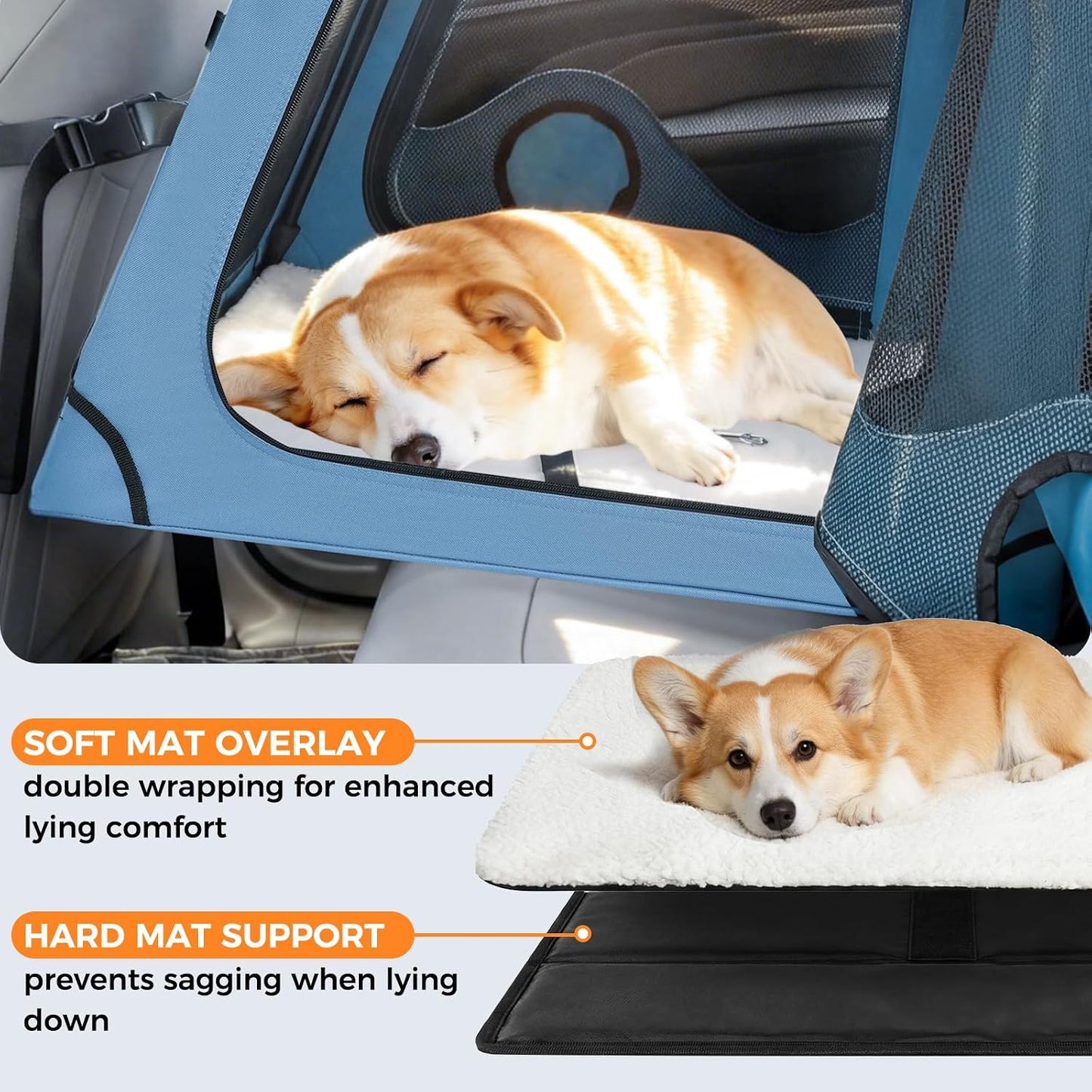 Snagle Paw Portable Dog Crate for Car Travel,Metal Frame Pet Crate,Pet Carrier for Car Back Seat Secures with Headrest Strap and Seatbelt,M