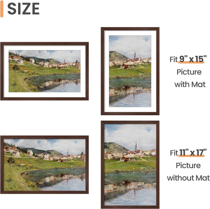 upsimples 11x14 Picture Frame, Display Pictures 8x10 with Mat or 11x14 Without Mat, Wall Hanging Photo Frames, Black