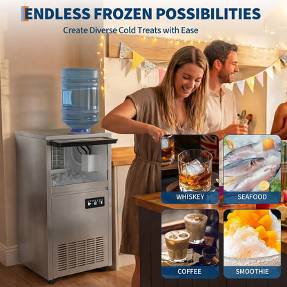 Commercial Ice Maker, 120Lbs Daily Output Ice Machine | 36 Lbs Storage Bin, Dual Water Inlet, One‑Touch Self‑Cleaning, LCD Control Panel, For Bar Cafe Restaurant