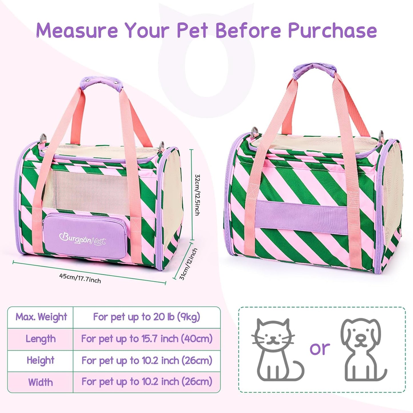 BurgeonNest Cat Carriers for Medium Cats Under 25 lbs, Pet Carrier for Cats with Unique Side Bag,Top Load Small Pet Carrier Soft-Sided Escape Proof with 4 Ventilated Windows