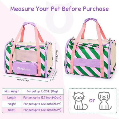 BurgeonNest Cat Carriers for Medium Cats Under 25 lbs, Pet Carrier for Cats with Unique Side Bag,Top Load Small Pet Carrier Soft-Sided Escape Proof with 4 Ventilated Windows