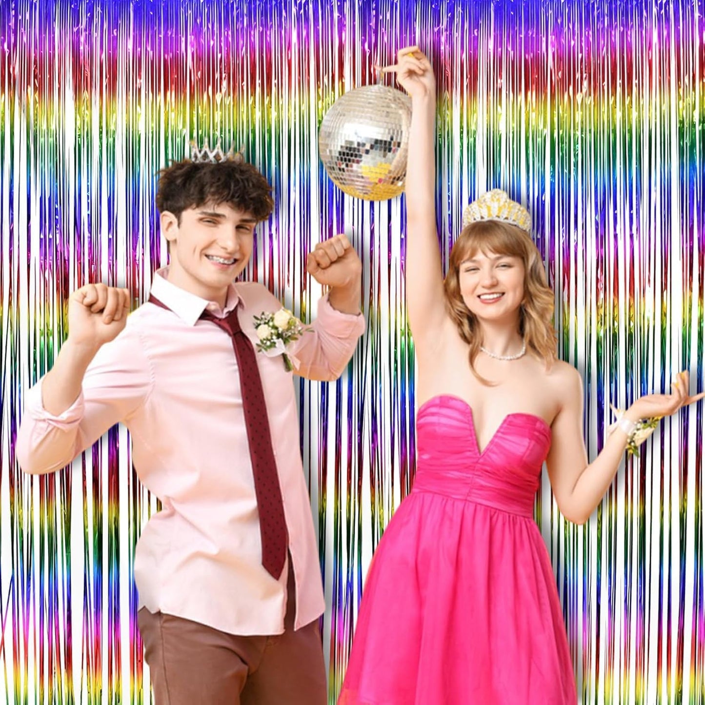 BRAVESHINE Pink Glitter Tinsel Foil Fringe Curtain - 2 Pcs 3.2x8.2 ft Metallic Party Supplies Photo Backdrop for Girl Princess Birthday Unicorn Bachelorette Butterfly Bridal Shower Party Decorations