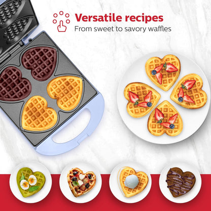 Holstein Housewares - Non-Stick Heart Waffle Maker, Lavender - Makes 4 Heart-Shaped Waffles in Minutes