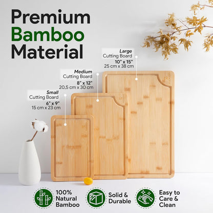 Bamboo Cutting Board Set – Wooden Cutting Board Set with Utensil and Stand – Chopping Board for Kitchen – Usable for Cheese, Meat, Chicken and Vegetables