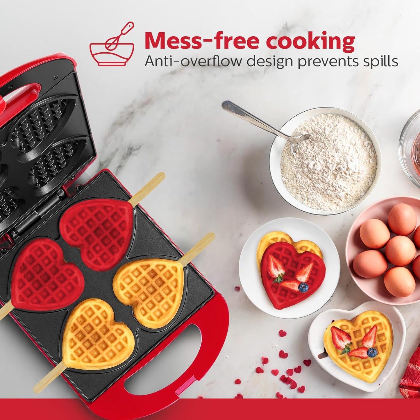 Holstein Housewares - Non-Stick Heart Waffle Maker, Lavender - Makes 4 Heart-Shaped Waffles in Minutes