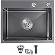 Yutong 16" x 20" Top-Mount/Drop in SS304 Stainless Steel Kitchen Black Sink Single Bowl Without Grid