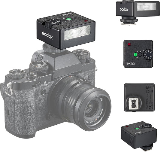 Godox iM30 Mini Speedlite, GN15 with 13 Levels Flash Power, CCT 6500K±200K, S1/S2 Optical Control for Fuji, Canon, Nikon, Sony, Olympus Cameras