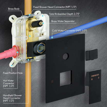 Fransiton Shower System Rain Shower System Set Ceiling Mounted, Rainfall Shower Head with Handheld, Bathroom Shower Kit (Valve Included) (8" - Wall Mount, Matte Black)