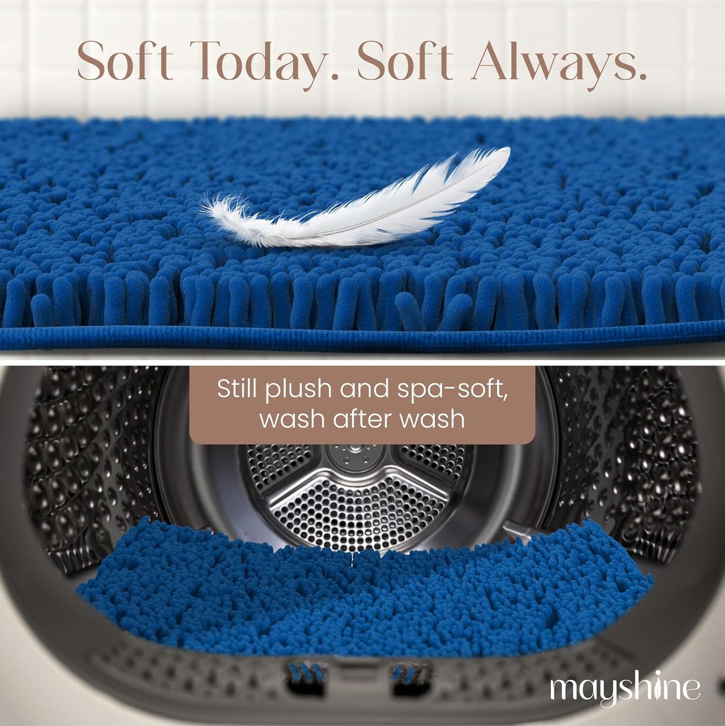 Soft Plush Chenille Bathroom Rug, Absorbent Microfiber Bath Mat, Machine Washable, Non-Slip Grip, Quick-Dry, Thick Shag Carpet Great for Bath, Shower Floor, Bedroom, or Door Mat (Beige, 17x24)