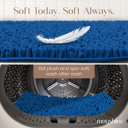 Soft Plush Chenille Bathroom Rug, Absorbent Microfiber Bath Mat, Machine Washable, Non-Slip Grip, Quick-Dry, Thick Shag Carpet Great for Bath, Shower Floor, Bedroom, or Door Mat (Beige, 17x24)