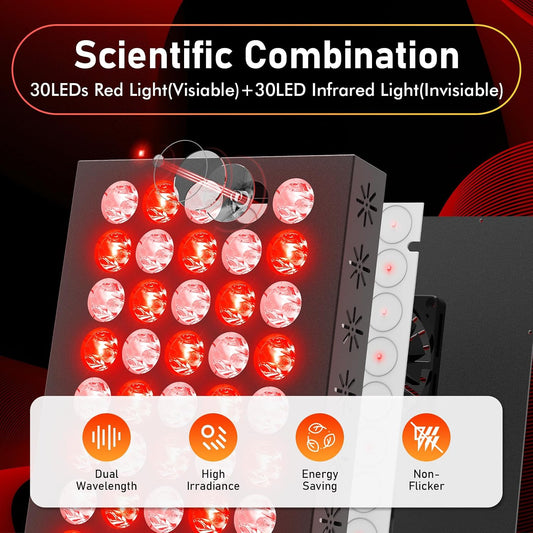 Red Light Panel with 60 LEDs, 660nm&850nm Infrared Light for Face and Body, Adjustable Angle & Brightness for Home & Office