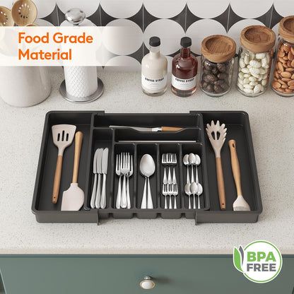 Lifewit Cutlery Organizer, Expandable Utensil Organizer for Kitchen, Utensil Holder, Adjustable Cutlery Rack Organizer for Spoons, Knives, Kitchen Organizers and Storage, Black