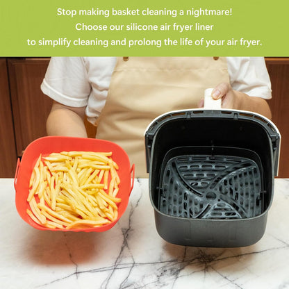 Li&Zhao Silicone Air Fryer Liners Reusable - 2 PCS Round Air Fryer Inserts Air Fryer Accessories 4 to 7 Qt Silicone Liners for Air Fryer Basket(Red & Gray)