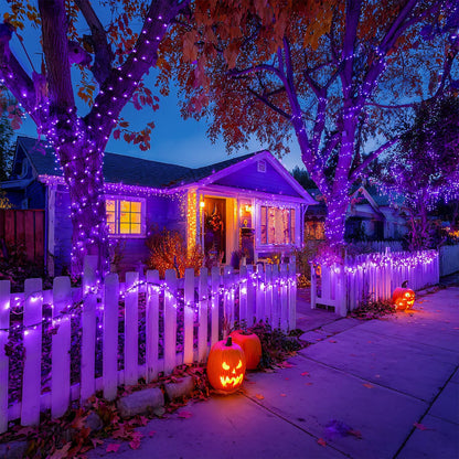 JMEXSUSS 2 Pack 75.5ft Orange Solar Christmas Lights, Total 400 LED Solar String Lights Outdoor Waterproof, 8 Modes Orange Halloween Lights for Tree Patio Garden Thanksgiving Halloween Decorations