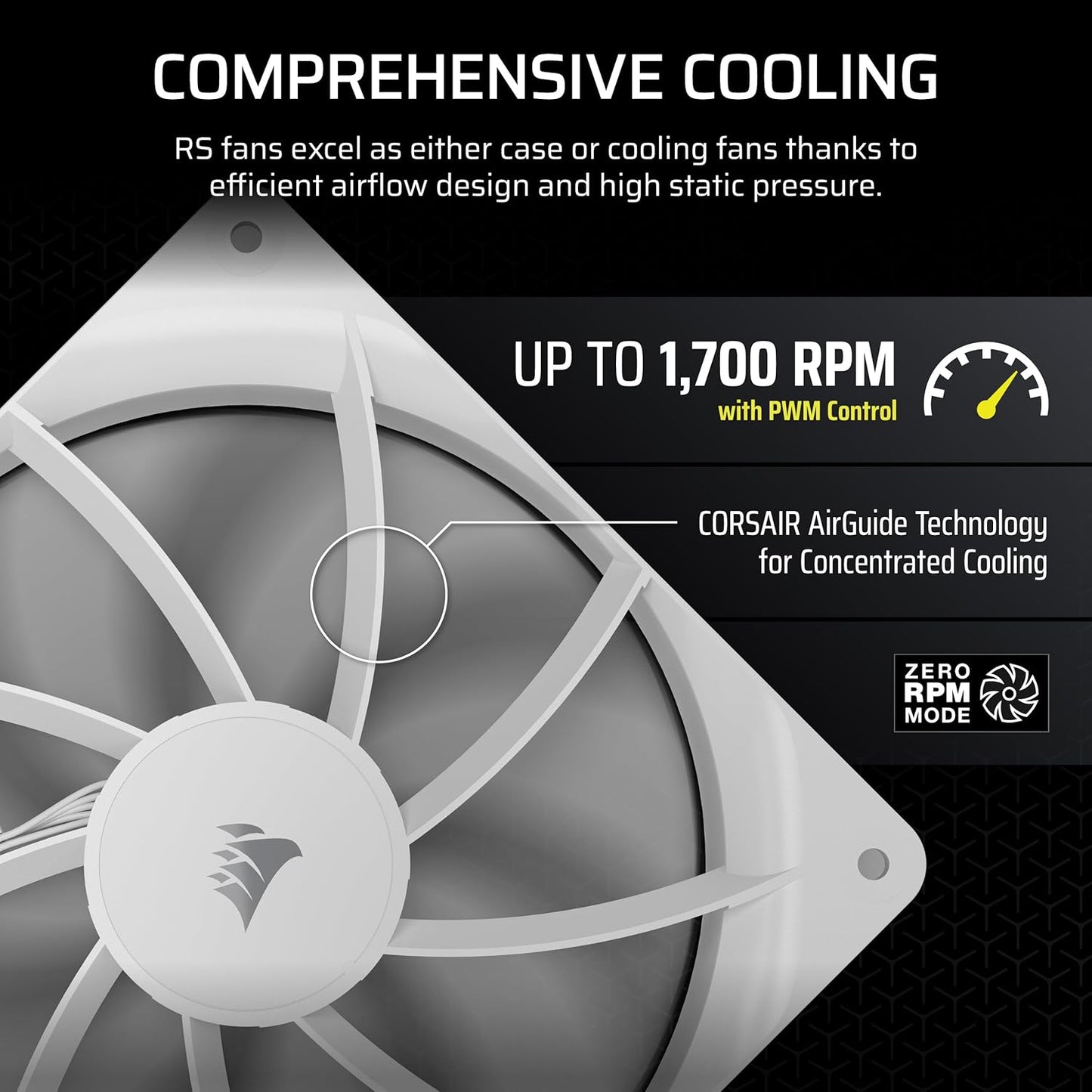 CORSAIR RS120 ARGB 120mm PWM Fan – Daisy-Chain Connection – Low-Noise – Magnetic Dome Bearing – Single Pack – White