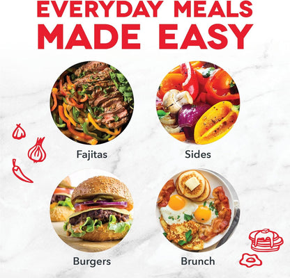DASH Deluxe Everyday Electric Griddle with Dishwasher Safe Removable Nonstick Cooking Plate for Pancakes, Burgers, Eggs and more, Includes Drip Tray + Recipe Book, 20” x 10.5”, 1500-Watt - Red