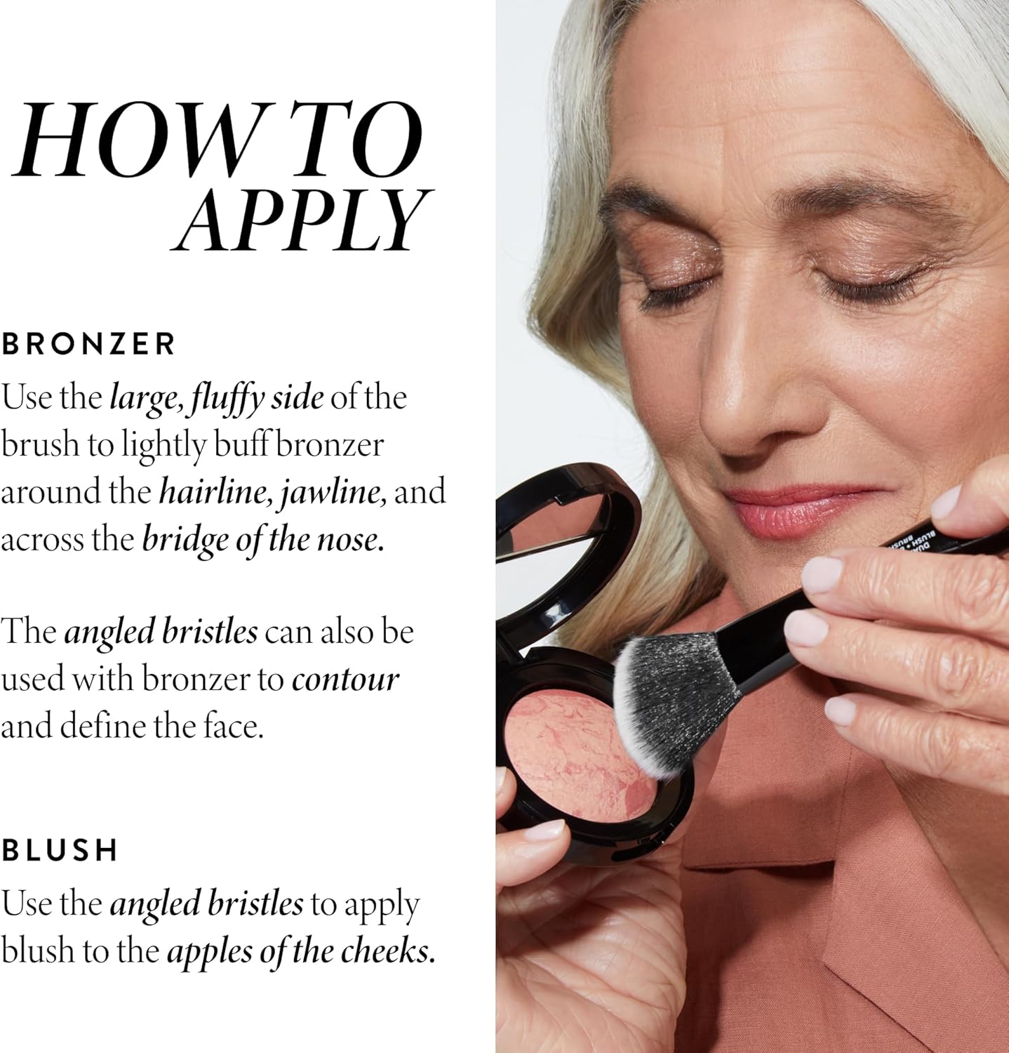 LAURA GELLER NEW YORK Dual-Ended Blush + Bronzer Brush - Blush Bronzer Contour Face Makeup Brush