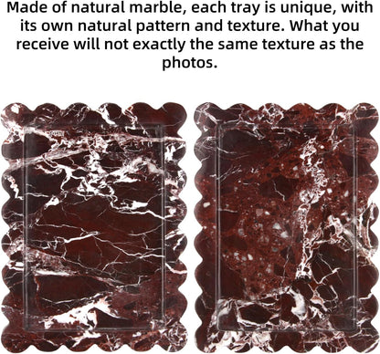 HESHIBI Marble Decorative Tray, Square, 8x8 inches, Rosso Lepanto, Luxury Natural Stone, Bathroom Vanity, Dresser Top, Kitchen Sink, Trinket Ring Tray