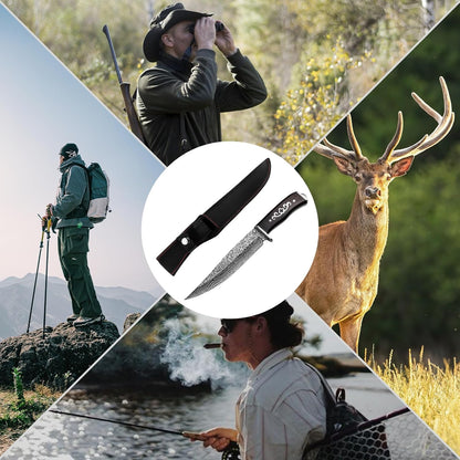 Hunting Knife with Sheath Camping Knife: Fixed Blade Outdoor Knives for Men - 17.5cm Sharp Blade Full Tang Bushcraft Knives for Survival
