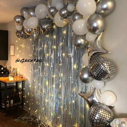 GREATRIL Iridescent Party Tinsel Fringe Backdrop Decorations - Holographic Foil Streamers Curtain for Mermaid/Under The Sea/Frozen/Ocean/Disco/Birthday Themed 3.2ft x 6.5ft - 2 PCS