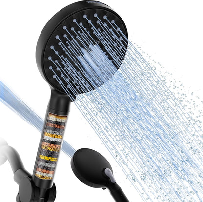 Filtered Shower Head with Handheld, High Pressure 9 Spray Mode Chrome Showerhead with Filters,Detachable Shower Head,Water Softener Filters Beads for Hard Water -Remove Chlorine