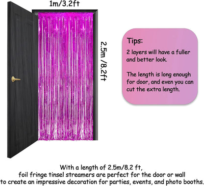 GREATRIL Iridescent Party Tinsel Fringe Backdrop Decorations - Holographic Foil Streamers Curtain for Mermaid/Under The Sea/Frozen/Ocean/Disco/Birthday Themed 3.2ft x 6.5ft - 2 PCS