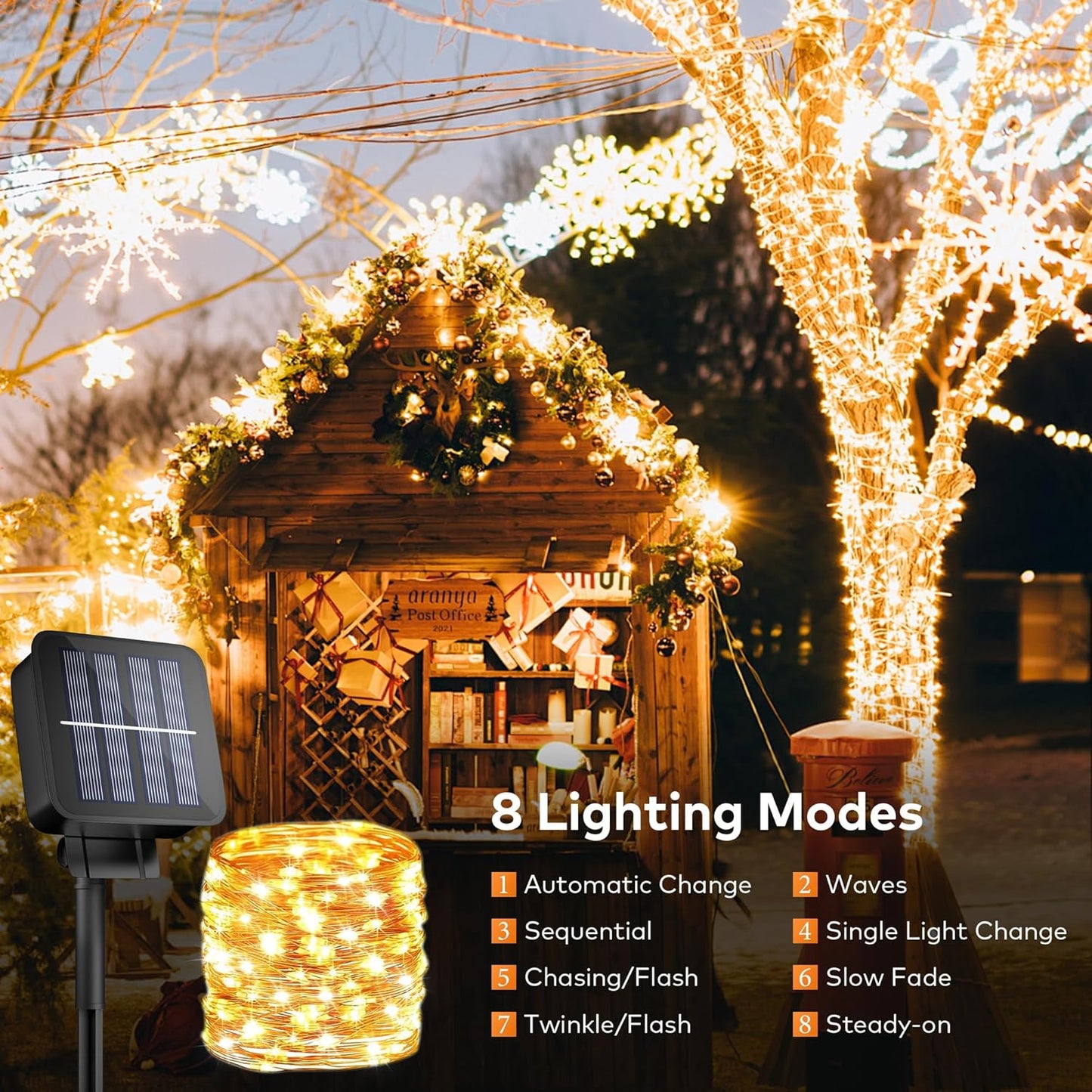 OHLUX 3 Pack Solar Lights Outdoor, Total 300LED Dusk to Dawn Solar Fairy Lights Waterproof, 8 Modes Copper Solar Christmas Lights for Outdoor Patio Garden Wedding Tree(Warm White)