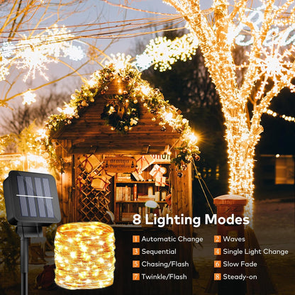 OHLUX 3 Pack Solar Lights Outdoor, Total 300LED Dusk to Dawn Solar Fairy Lights Waterproof, 8 Modes Copper Solar Christmas Lights for Outdoor Patio Garden Wedding Tree(Warm White)