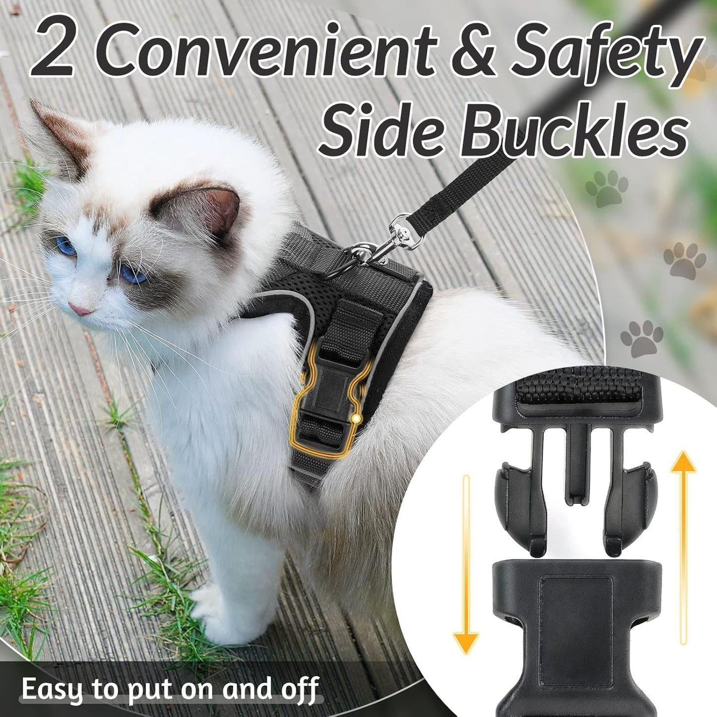 rabbitgoo Cat Harness and Leash for Walking, Escape Proof Soft Adjustable Vest Harnesses for Small Medium Cats, Easy Control Breathable Reflective Strips Jacket, XS, Black