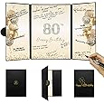 Crenics 80th Birthday Decorations Black and Gold, Creative 80th Birthday Guest Book Alternative, 80th Birthday Signature Book 18 x 12 inch, Great 80th Birthday Gifts for Men or Women - PuriLite