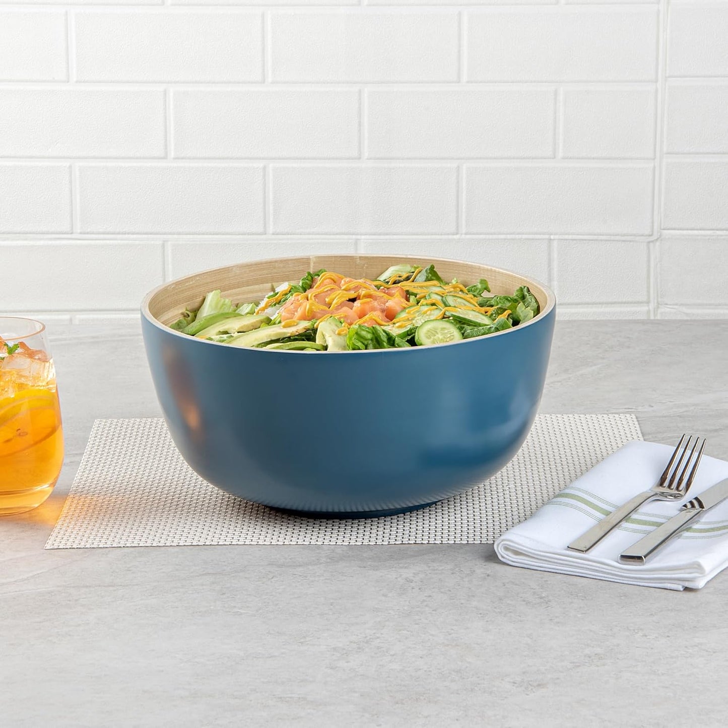 Restaurantware-Bambuddha 51 Ounce Extra Large Salad Bowl, 1 Heavy-Duty Round Salad Bowl - Sustainable, Reusable, Blue Bamboo Serving Dish, for Serving Salads, Fruits, and Appetizers