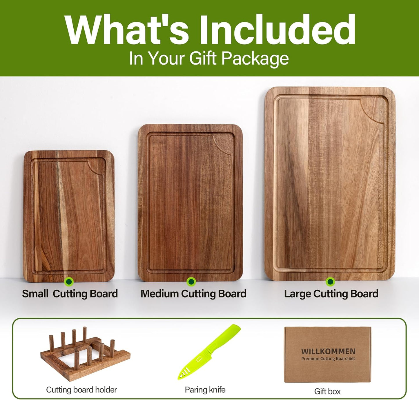 Bamboo Cutting Board Set of 3, Cutting Boards for Kitchen with Juice Groove, Bamboo Chopping Board Set, Serving Board Set for Meat, Fruit Vegetable and Cheese