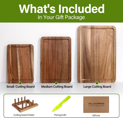 Bamboo Cutting Board Set of 3, Cutting Boards for Kitchen with Juice Groove, Bamboo Chopping Board Set, Serving Board Set for Meat, Fruit Vegetable and Cheese