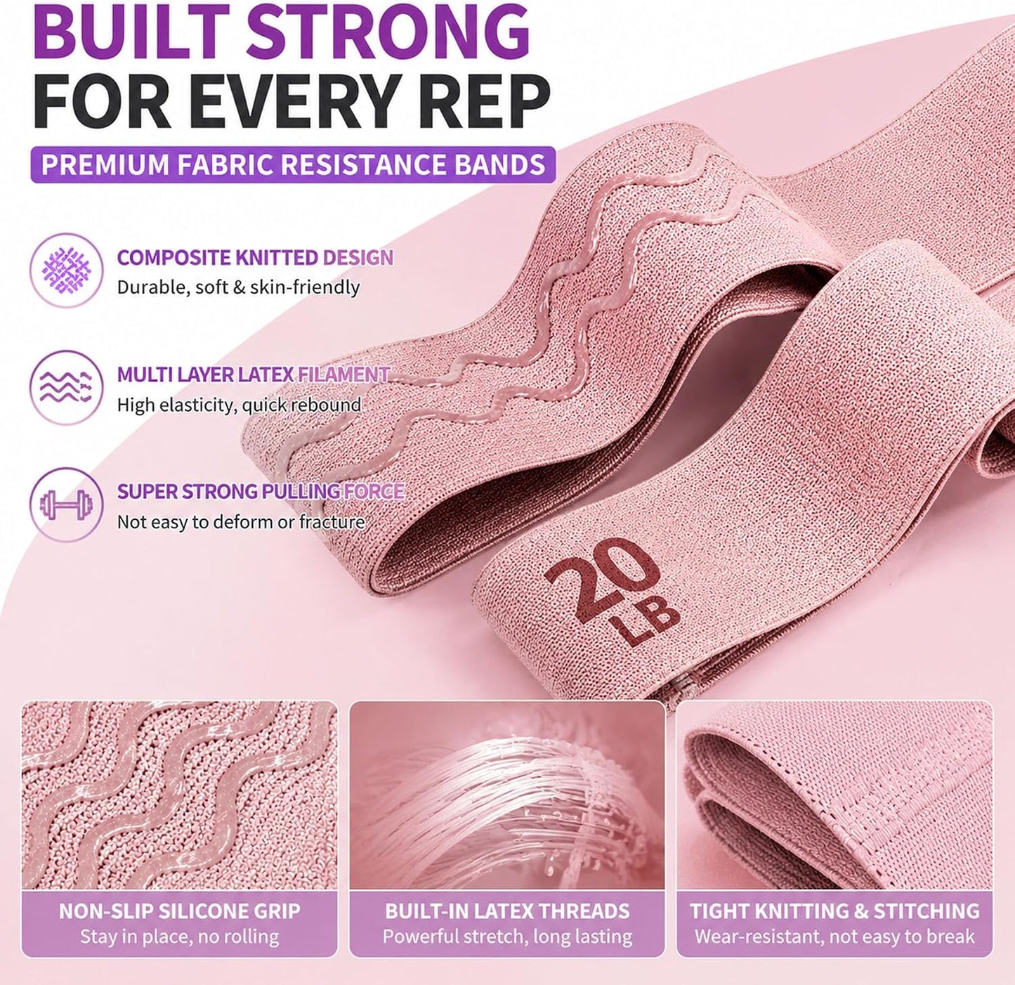 Fabric Resistance Bands Set for Women & Men, 4 Pack Workout Booty Bands | 4 Resistance Levels Exercise Bands, Built in Silicone Non-Slip, For Glutes, Legs, Squats, Yoga, Pilates and Strength Training