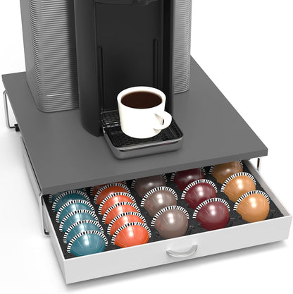 DecoBrothers Vertuo Pod Holder VertuoLine Drawer Storage for Nespresso Coffee Capsules, Crystal Tempered Glass, White
