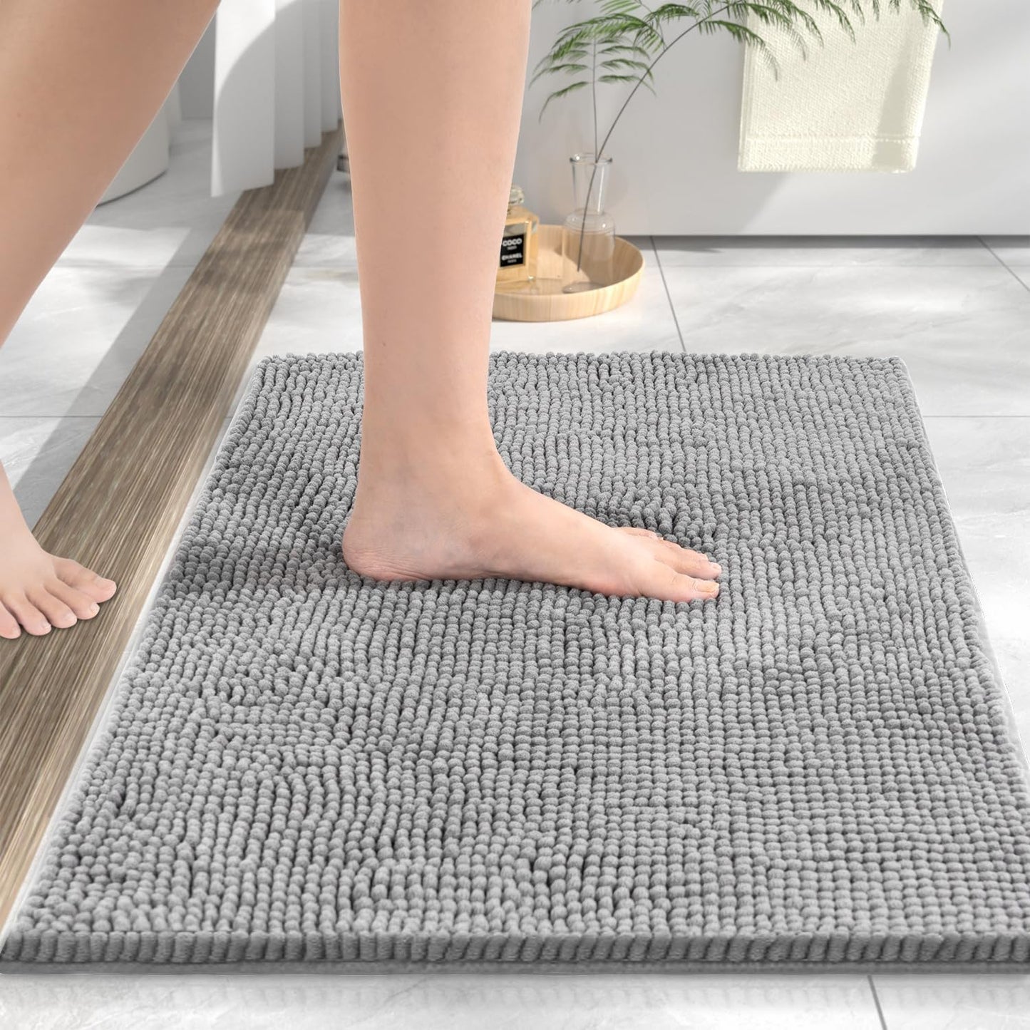 HITSLAM Shower Mat Non Slip, 24 x 16 Inch Bathtub Mat Non Slip with Drain, Soft PVC Loofah Bath Mat for Tub, Quick Drying Bathroom Shower Mat, Grey