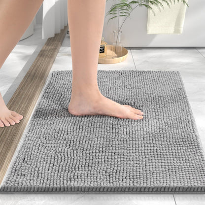HITSLAM Shower Mat Non Slip, 24 x 16 Inch Bathtub Mat Non Slip with Drain, Soft PVC Loofah Bath Mat for Tub, Quick Drying Bathroom Shower Mat, Grey