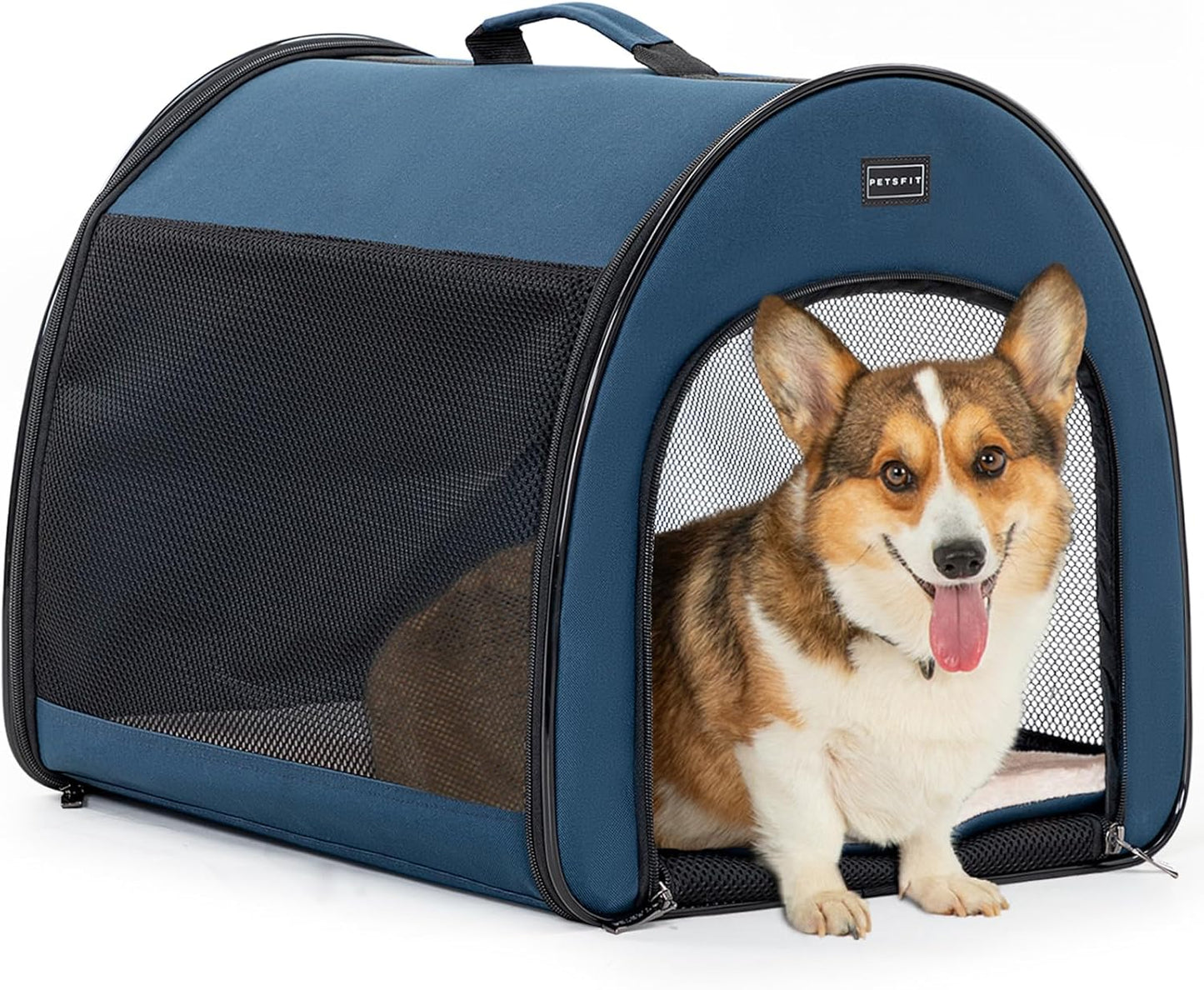 PETSFIT Soft Sided Dog Crate, Travel Dog Crate - 19 Inch Lightweight, Roomy, Easy to Set Up, Sturdy Portable Dog Kennel with Thick Mat, Navy Blue