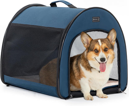 PETSFIT Soft Sided Dog Crate, Travel Dog Crate - 19 Inch Lightweight, Roomy, Easy to Set Up, Sturdy Portable Dog Kennel with Thick Mat, Navy Blue