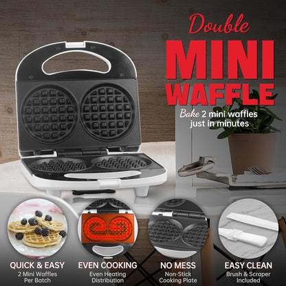 SugarWhisk Double Mini Waffle Maker Machine, Chaffle Maker, Waflera Electrica, Small Waffle Iron for Waffles, Keto Chaffles, Hash Browns, Cookies, 4 Inch - PuriLite