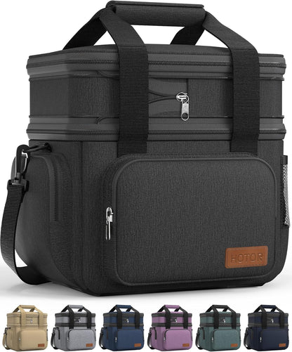HOTOR Lunch Box for Men and Women - Leak-Proof Insulated Lunch Bag with Adjustable Shoulder Strap, Cooler Lunch Bag for Office, Picnic, Hiking, Beach, 1 Layer, Black, 11.0" x 7.1" x 8.3"