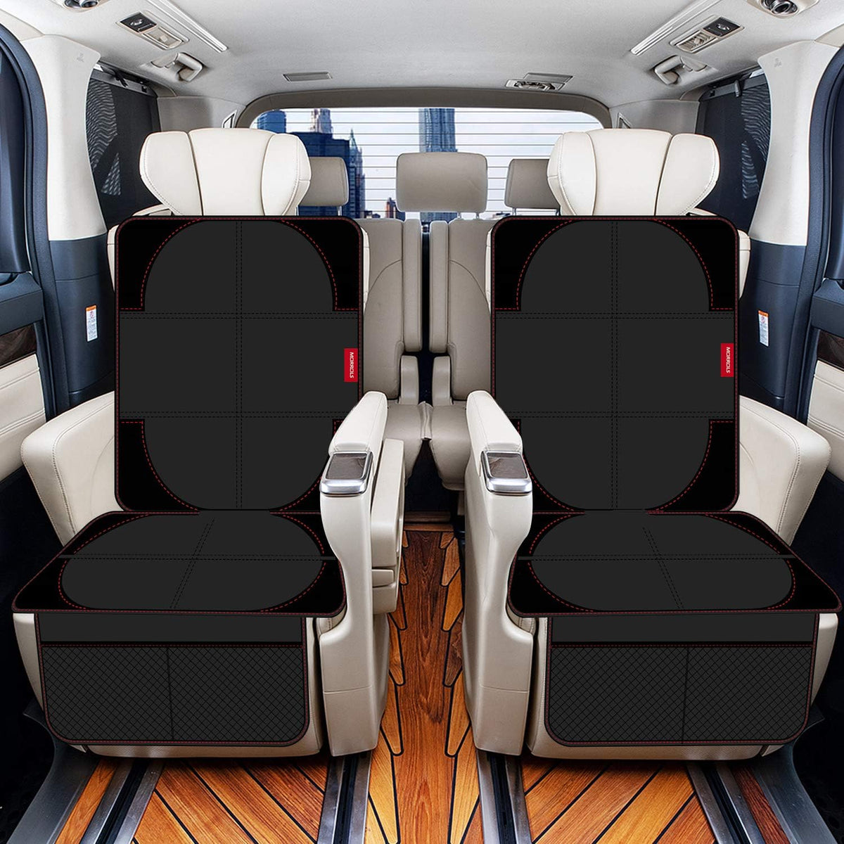 MORROLS Car Seat Protector, 2 Pack Seat Protector Carseat with Thickest Padding, Baby/Pets Car Seat Protector for Child Car Seat-Mesh Pockets-Waterproof-Universal Size(Black)