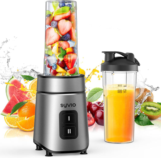Smoothie Blender Syvio 600W,Juice and Shakes,Personal Blender with 2 Speed Control, Mini Blender with 2 BPA-Free 20 Oz Portable Blender Cups,Nutritious Recipe,Personal Blenders for Smoothies Shake